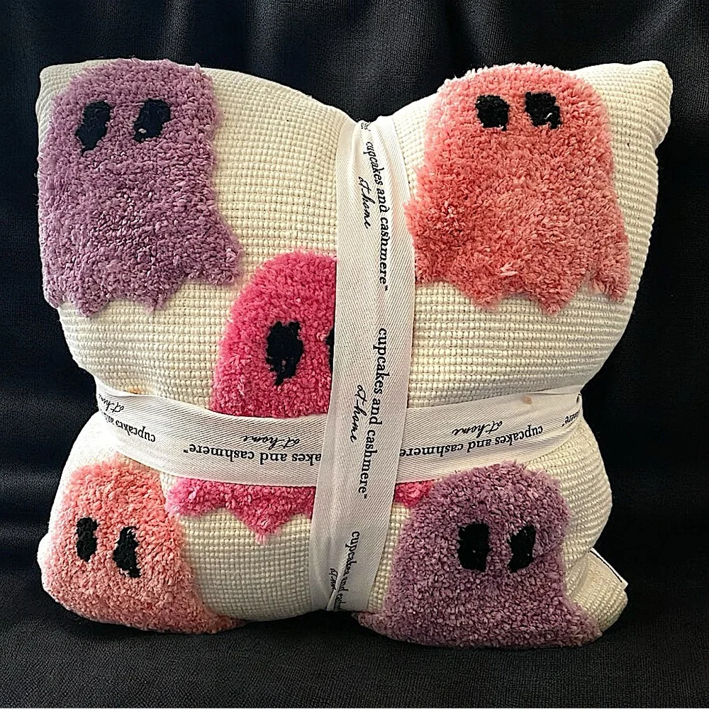 Cupcakes and Cashmere Pink and Purple Set of Two Ghost Halloween Decor Pillows
